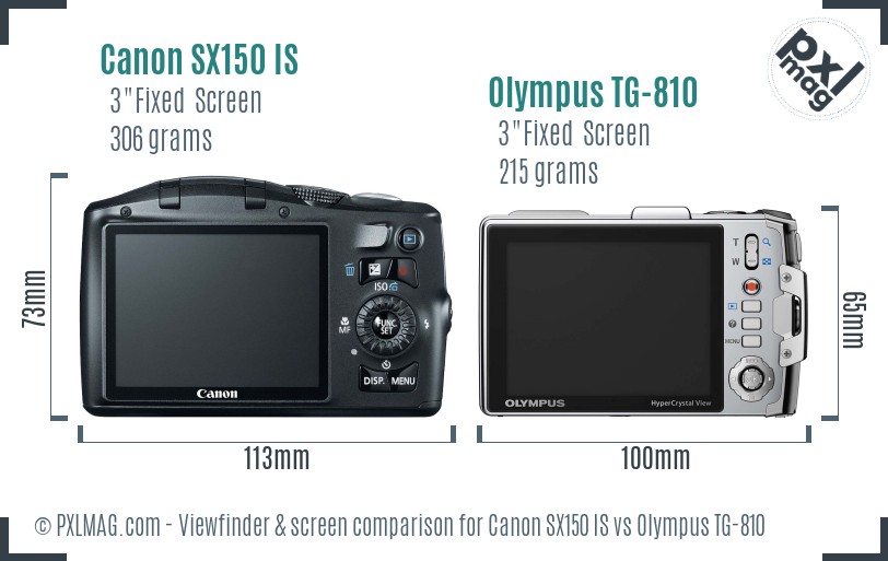Canon SX150 IS vs Olympus TG-810 Screen and Viewfinder comparison
