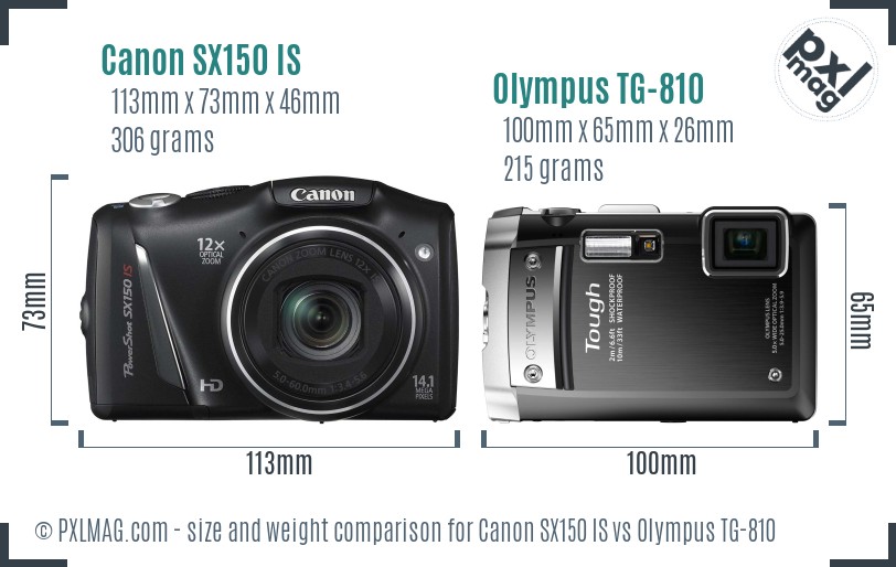 Canon SX150 IS vs Olympus TG-810 size comparison Canon SX150 IS vs Olympus TG-810 size comparison