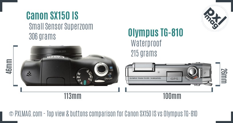 Canon SX150 IS vs Olympus TG-810 top view buttons comparison