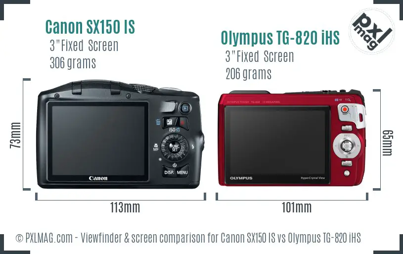 Canon SX150 IS vs Olympus TG-820 iHS Screen and Viewfinder comparison