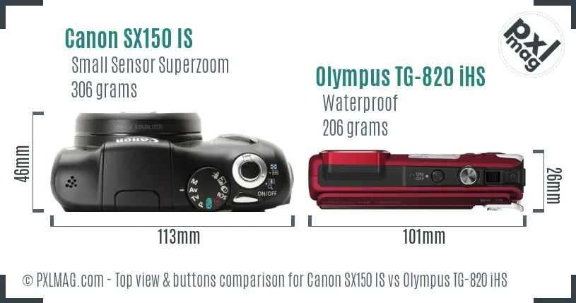 Canon SX150 IS vs Olympus TG-820 iHS top view buttons comparison