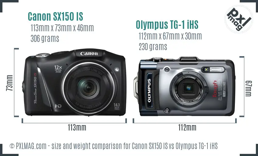 Canon SX150 IS vs Olympus TG-1 iHS size comparison