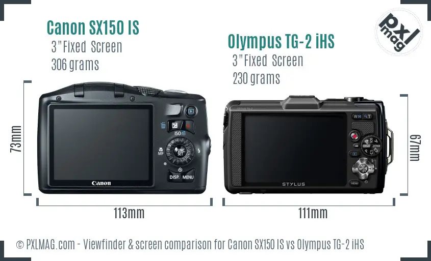 Canon SX150 IS vs Olympus TG-2 iHS Screen and Viewfinder comparison