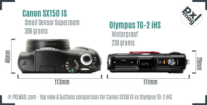 Canon SX150 IS vs Olympus TG-2 iHS top view buttons comparison