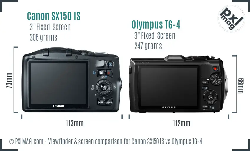 Canon SX150 IS vs Olympus TG-4 Screen and Viewfinder comparison