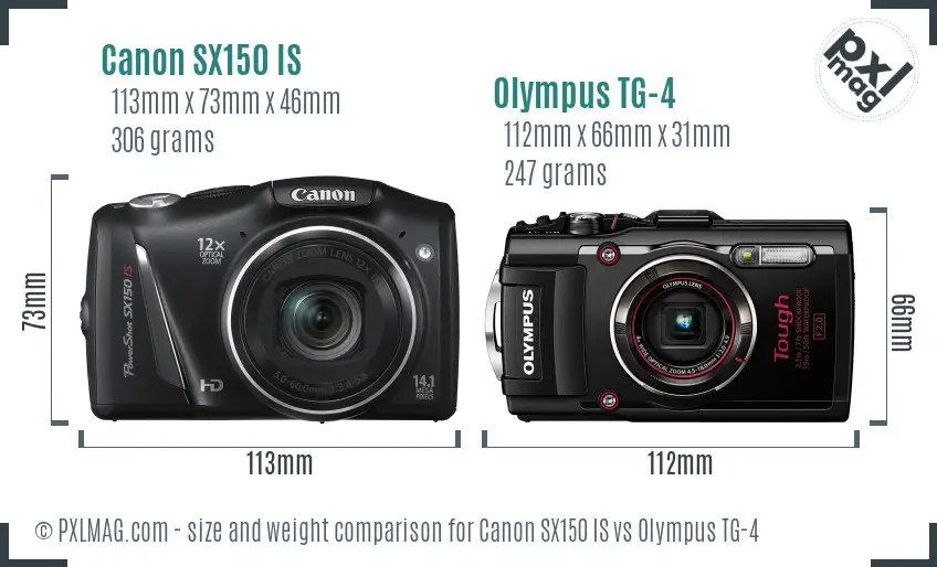 Canon SX150 IS vs Olympus TG-4 size comparison