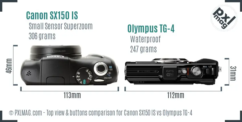 Canon SX150 IS vs Olympus TG-4 top view buttons comparison