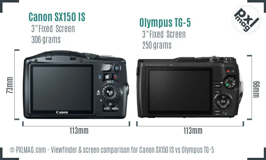 Canon SX150 IS vs Olympus TG-5 Screen and Viewfinder comparison