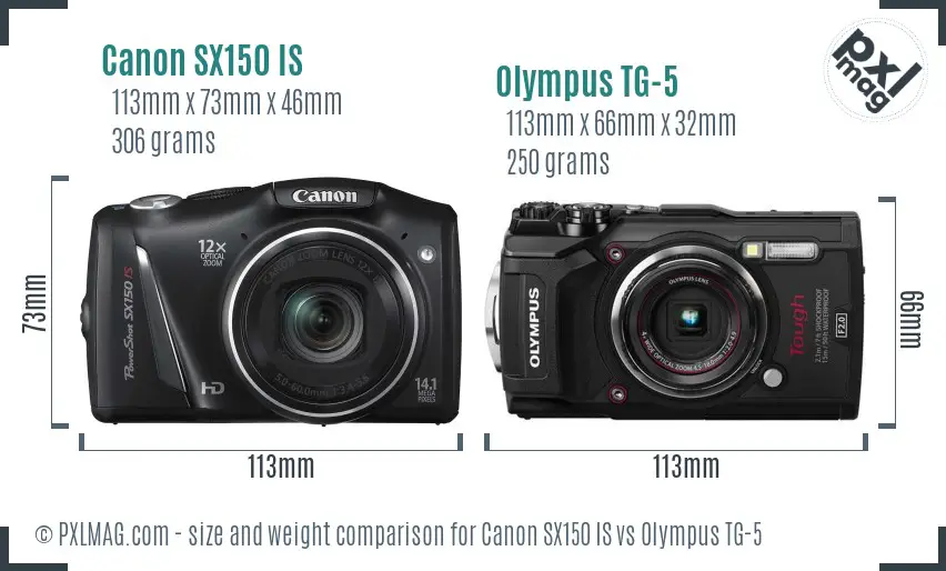 Canon SX150 IS vs Olympus TG-5 size comparison