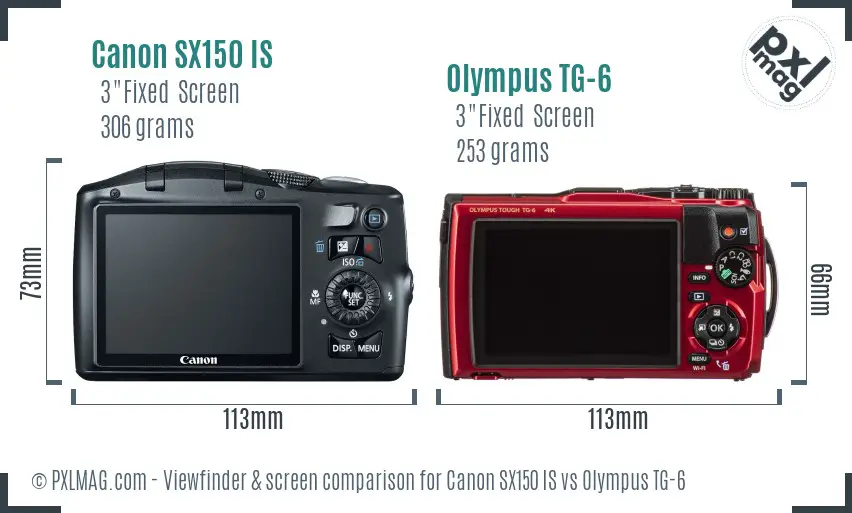 Canon SX150 IS vs Olympus TG-6 Screen and Viewfinder comparison