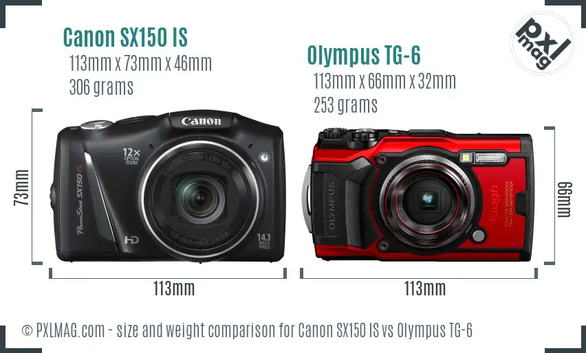 Canon SX150 IS vs Olympus TG-6 size comparison Canon SX150 IS vs Olympus TG-6 size comparison