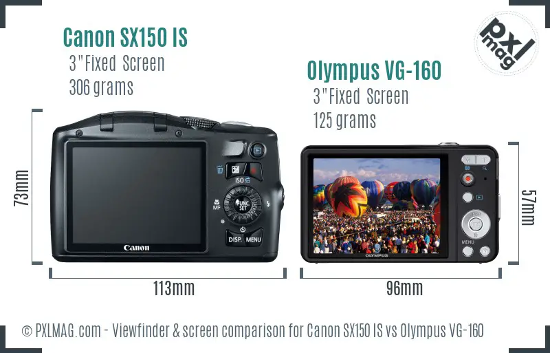 Canon SX150 IS vs Olympus VG-160 Screen and Viewfinder comparison Canon SX150 IS vs Olympus VG-160 Screen and Viewfinder comparison