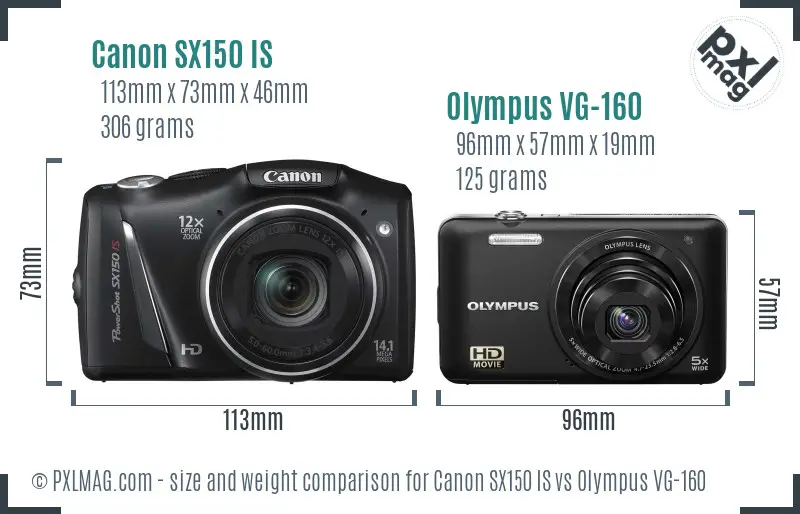 Canon SX150 IS vs Olympus VG-160 size comparison Canon SX150 IS vs Olympus VG-160 size comparison