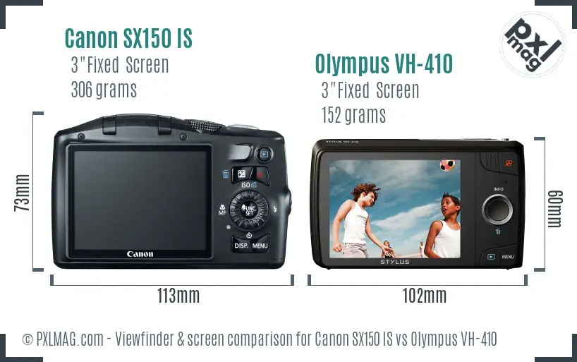 Canon SX150 IS vs Olympus VH-410 Screen and Viewfinder comparison