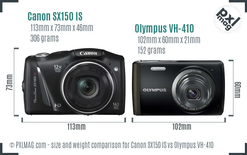 Canon SX150 IS vs Olympus VH-410 size comparison