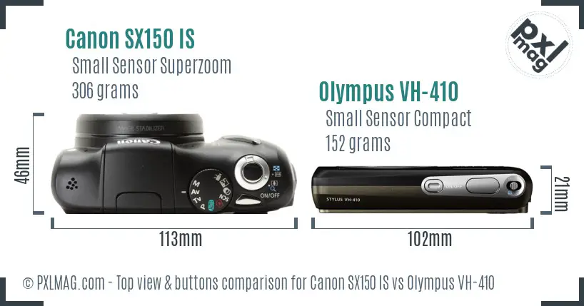 Canon SX150 IS vs Olympus VH-410 top view buttons comparison