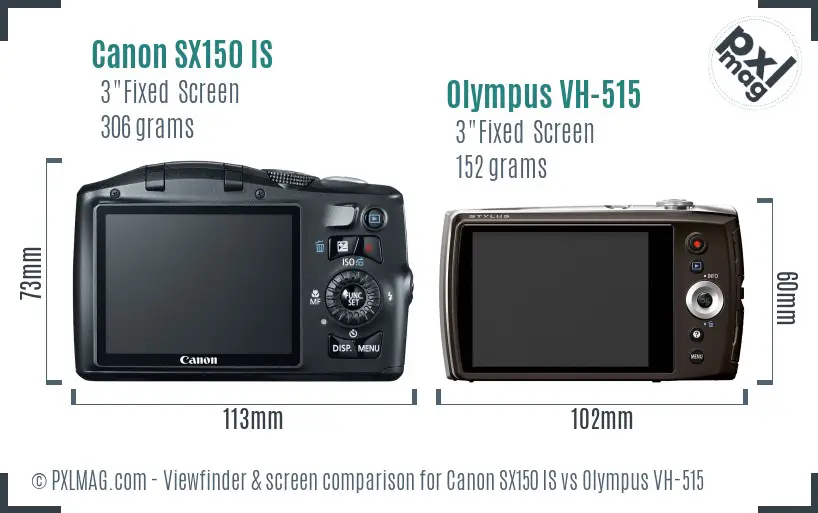 Canon SX150 IS vs Olympus VH-515 Screen and Viewfinder comparison