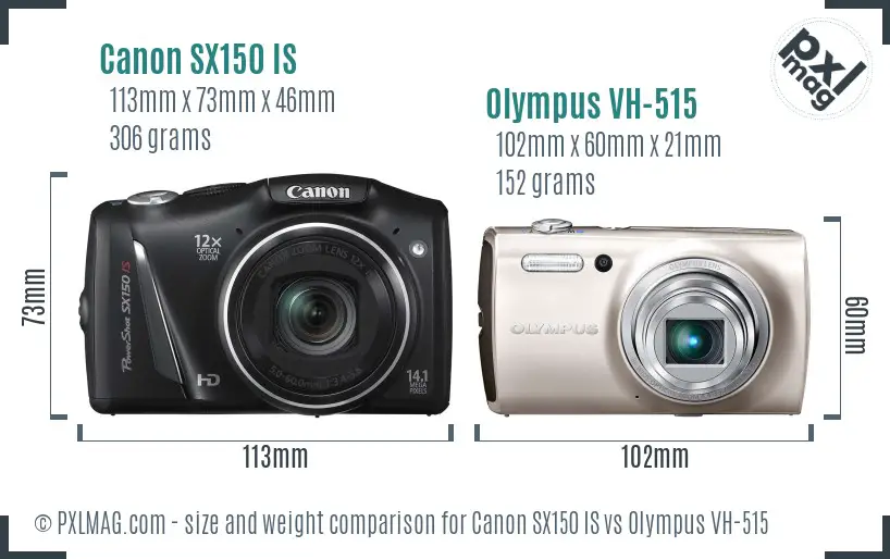 Canon SX150 IS vs Olympus VH-515 size comparison