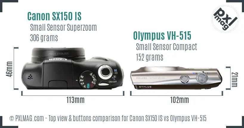 Canon SX150 IS vs Olympus VH-515 top view buttons comparison