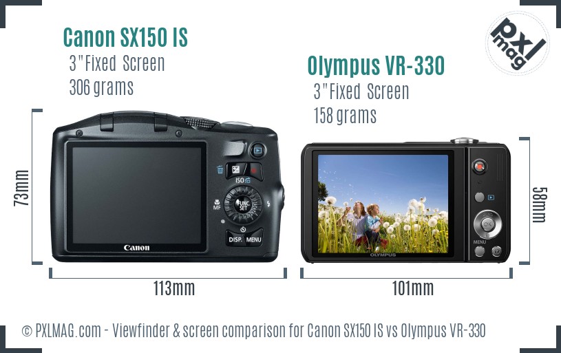 Canon SX150 IS vs Olympus VR-330 Screen and Viewfinder comparison