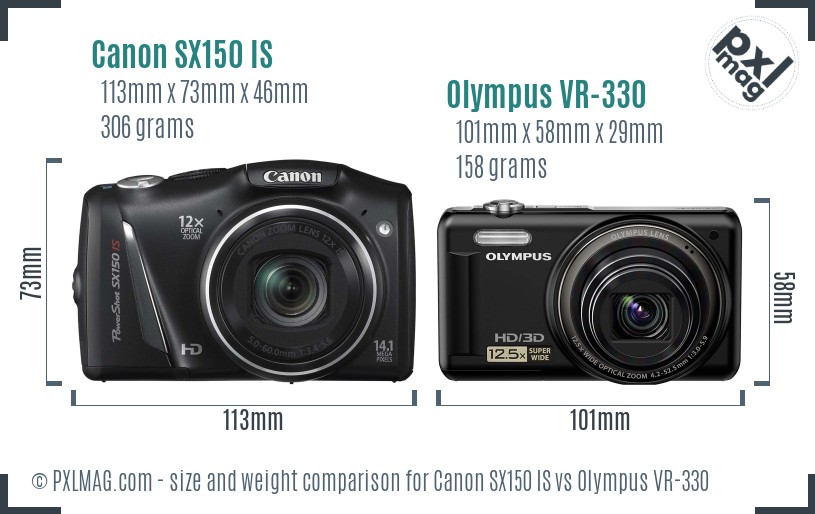 Canon SX150 IS vs Olympus VR-330 size comparison Canon SX150 IS vs Olympus VR-330 size comparison