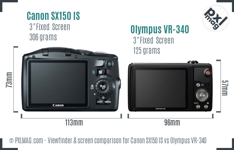 Canon SX150 IS vs Olympus VR-340 Screen and Viewfinder comparison