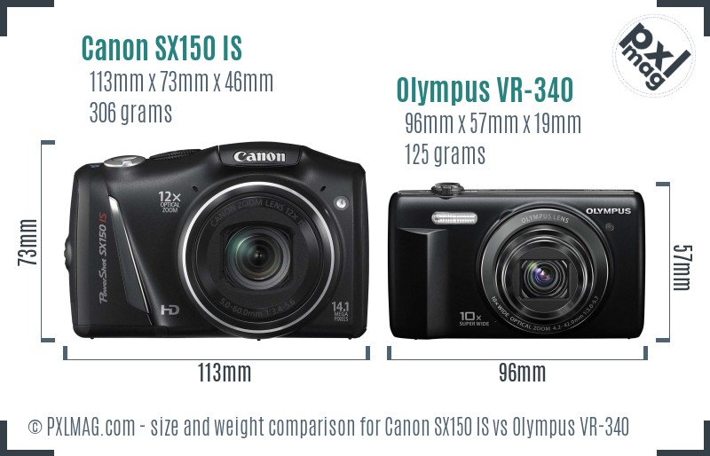Canon SX150 IS vs Olympus VR-340 size comparison