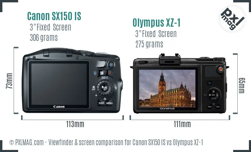 Canon SX150 IS vs Olympus XZ-1 Screen and Viewfinder comparison