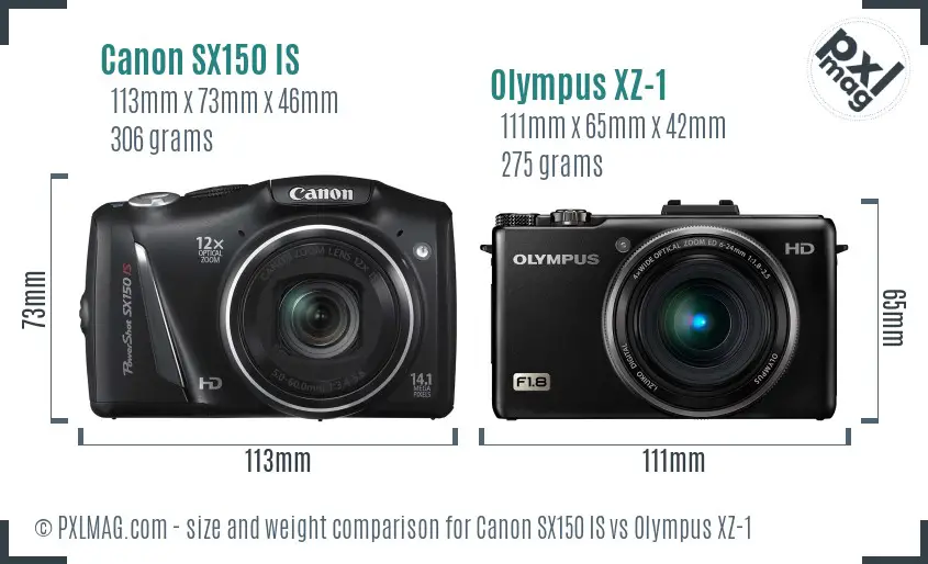 Canon SX150 IS vs Olympus XZ-1 size comparison