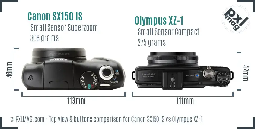 Canon SX150 IS vs Olympus XZ-1 top view buttons comparison
