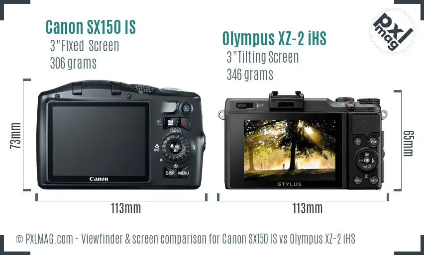 Canon SX150 IS vs Olympus XZ-2 iHS Screen and Viewfinder comparison Canon SX150 IS vs Olympus XZ-2 iHS Screen and Viewfinder comparison