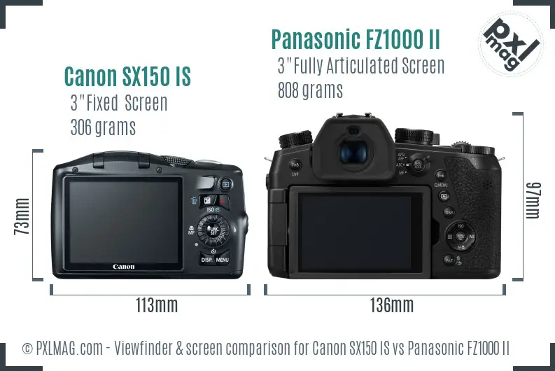 Canon SX150 IS vs Panasonic FZ1000 II Screen and Viewfinder comparison