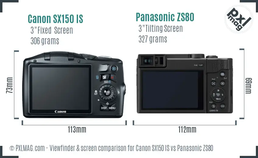 Canon SX150 IS vs Panasonic ZS80 Screen and Viewfinder comparison