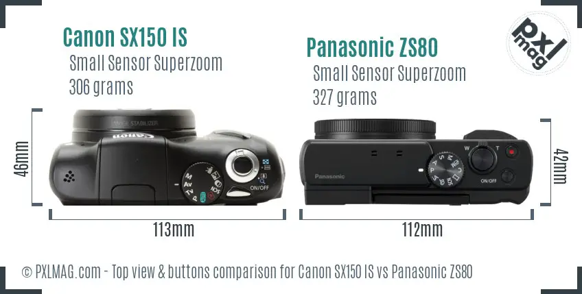 Canon SX150 IS vs Panasonic ZS80 top view buttons comparison