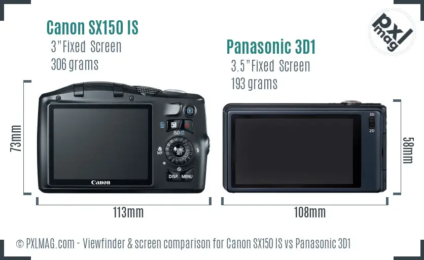 Canon SX150 IS vs Panasonic 3D1 Screen and Viewfinder comparison Canon SX150 IS vs Panasonic 3D1 Screen and Viewfinder comparison