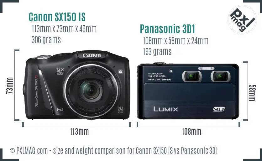 Canon SX150 IS vs Panasonic 3D1 size comparison Canon SX150 IS vs Panasonic 3D1 size comparison