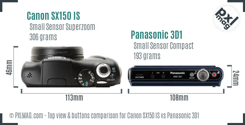 Canon SX150 IS vs Panasonic 3D1 top view buttons comparison Canon SX150 IS vs Panasonic 3D1 top view buttons comparison