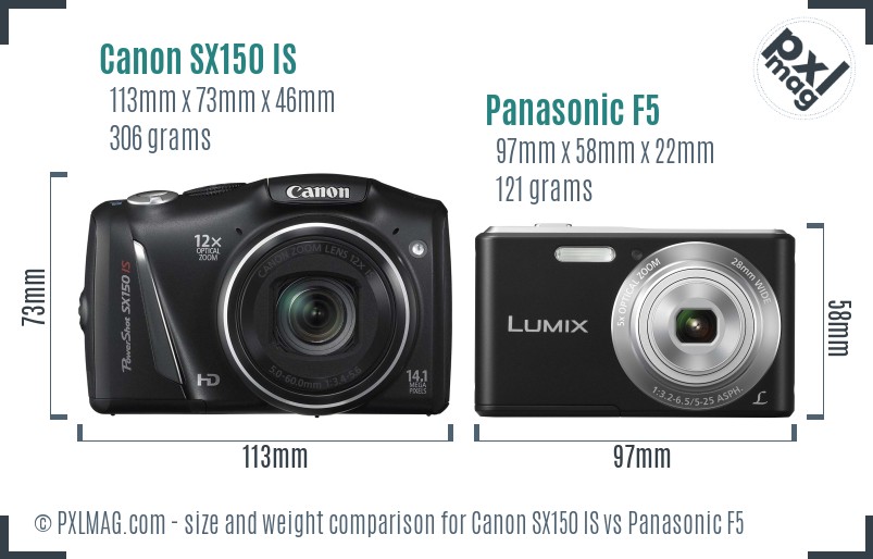 Canon SX150 IS vs Panasonic F5 size comparison Canon SX150 IS vs Panasonic F5 size comparison