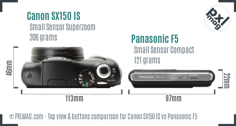 Canon SX150 IS vs Panasonic F5 top view buttons comparison