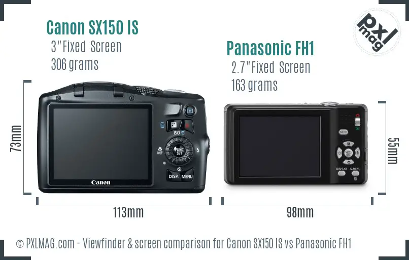 Canon SX150 IS vs Panasonic FH1 Screen and Viewfinder comparison