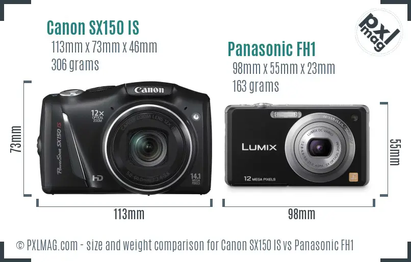 Canon SX150 IS vs Panasonic FH1 size comparison