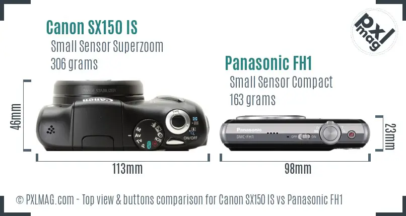 Canon SX150 IS vs Panasonic FH1 top view buttons comparison