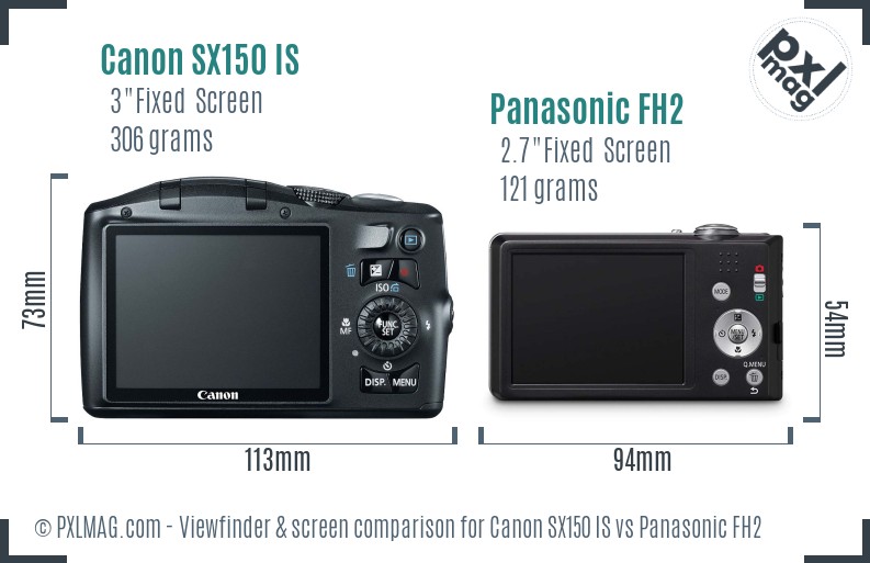 Canon SX150 IS vs Panasonic FH2 Screen and Viewfinder comparison
