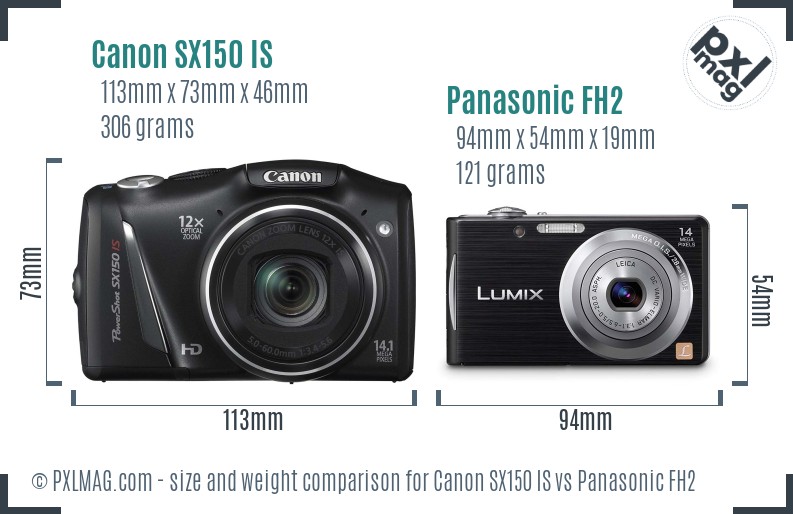 Canon SX150 IS vs Panasonic FH2 size comparison Canon SX150 IS vs Panasonic FH2 size comparison
