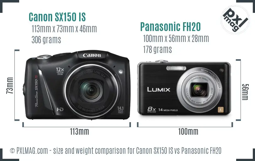 Canon SX150 IS vs Panasonic FH20 size comparison
