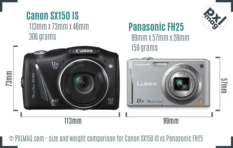 Canon SX150 IS vs Panasonic FH25 size comparison Canon SX150 IS vs Panasonic FH25 size comparison