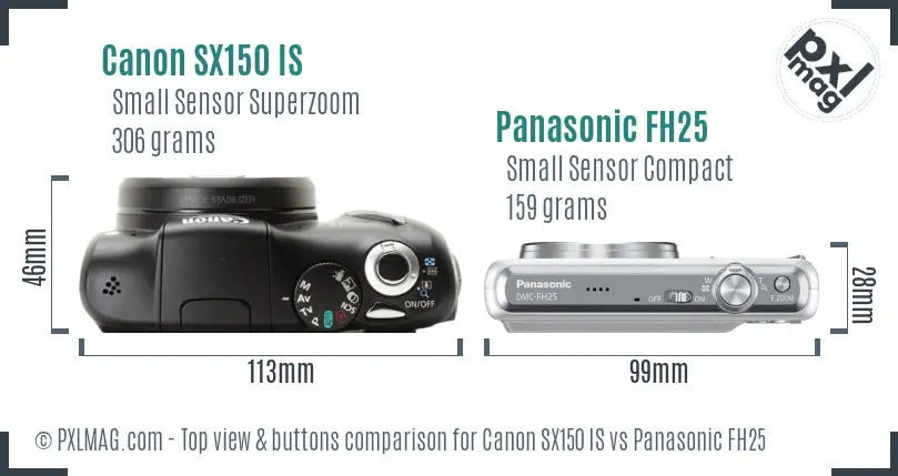 Canon SX150 IS vs Panasonic FH25 top view buttons comparison Canon SX150 IS vs Panasonic FH25 top view buttons comparison