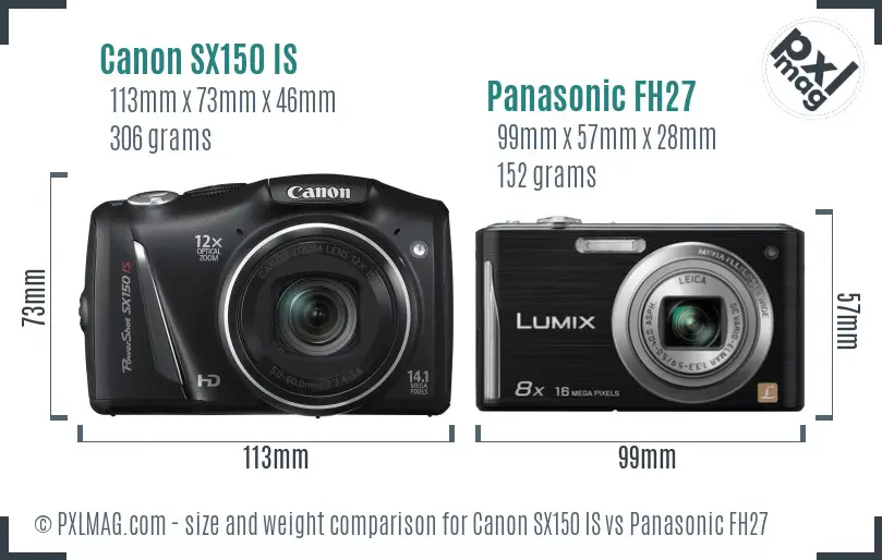 Canon SX150 IS vs Panasonic FH27 size comparison