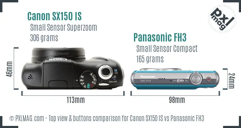 Canon SX150 IS vs Panasonic FH3 top view buttons comparison