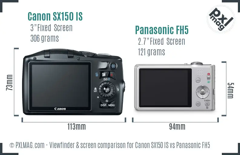 Canon SX150 IS vs Panasonic FH5 Screen and Viewfinder comparison Canon SX150 IS vs Panasonic FH5 Screen and Viewfinder comparison
